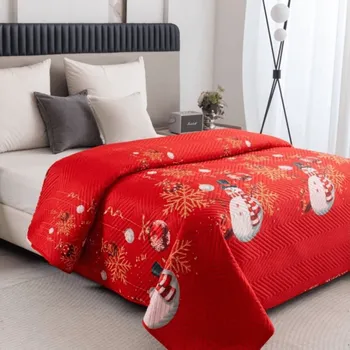 Přehoz na lůžko Přehoz na postel WHITE SNOWMAN, červený 220 x 240 cm