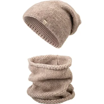 Čepice Dámský zimní set WROBI - čepice a tunel, světle hnědé barvy
