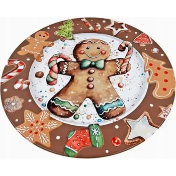 Talíř KOVOWÝ TALÍŘ S PERNÍKOVÝM MOTIVEM 33cm VÁNOČNÍ TALÍŘ KOVOVÝ