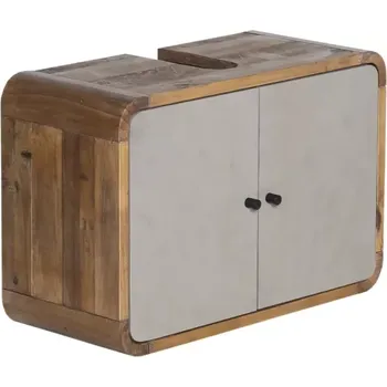 Koupelnový nábytek Masivní skříňka pod umyvadlo Dinglová z recyklované borovice a MDF, lakovaná, přírodní / šedá – 67×30×45 cm