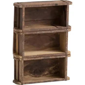 Úložný box Masivní dekorativní krabice ve tvaru cihly z recyklovaného dřeva, lakované, hnědé – 3 kusy