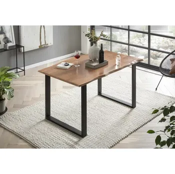 Jídelní stůl Jídelní stůl Willy z masivní akácie s černými kovovými nohami, lakovaný, přírodní – 120×80 cm