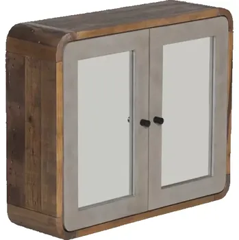 Koupelnový nábytek Masivní koupelnová zrcadlová skříňka Dingle z recyklované borovice, lakovaná, přírodní / šedá – 67×20×55 cm