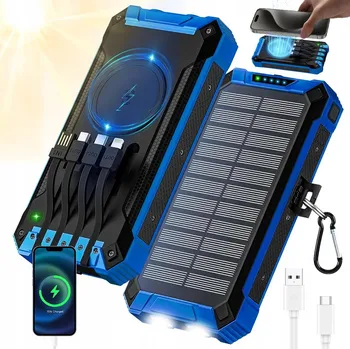 Powerbanka SOLÁRNÍ POWERBANKA 26800 MAH INDUKČNÍ NABÍJEČKA PANEL SVÍTILNA 4XUSB 2XLED