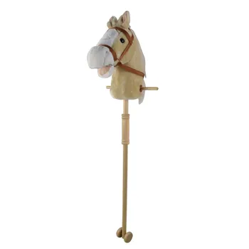 Hračka pro nejmenší Béžový kůň na tyči 95 cm, se zvukem koně. S kolečky, odnímatelná dřevěná tyč