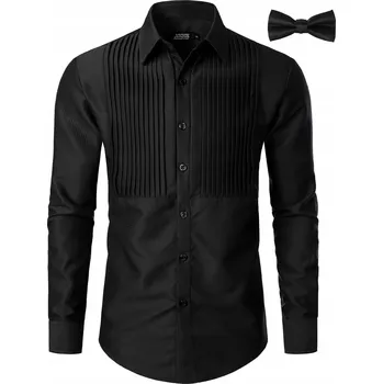 Pánská košile Pánská smokingová košile s dlouhým rukávem, zapínání na Knoflíky, černá, XL