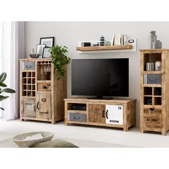 Komoda Masivní nástěnná skříň Pune z mangového dřeva, lakovaná, přírodní barva