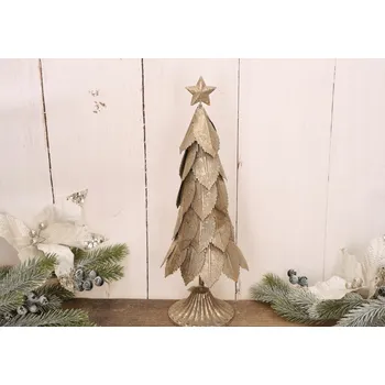 Vánoce Vánoční zlatý kovový stromeček figurka 37 cm