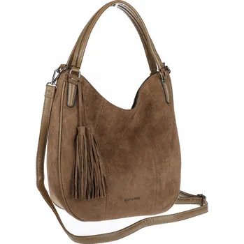 Dámská kabelka shopper vak semišová elegantní lehká taška S398 Hnědá