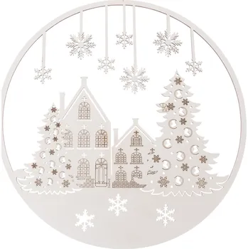 Vánoční dekorace Dřevěná vánoční dekorace na stěnu Vločky, 37 cm, bílá