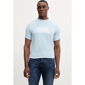 Bavlněné tričko Karl Lagerfeld pánské, modrá barva, s potiskem, 561235.755780 05X, vel. S