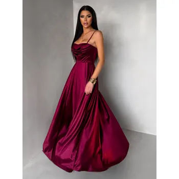 Dámské šaty Vínové saténové dlouhé společenské šaty LUNOREX Velikost: ONESIZE