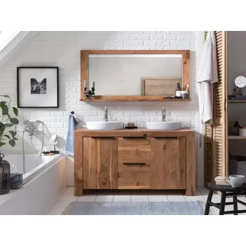 Koupelnový nábytek Masivní sada nábytku do koupelny Auckland II z akácie, lakované, hnědé