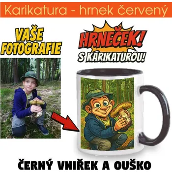 Žertovný předmět Hrnek černý - karikatura - potisk pouze jedné strany s karikaturou