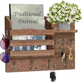 Věšák Věšák Police Závěsná na Oblečení Dřevěný Organizér na Klíče do Předsíně