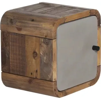 Koupelnový nábytek Masivní koupelnová skříňka Dingle s jedním dvířkem, recyklovaná borovice / MDF, lakovaná, přírodní / šedá