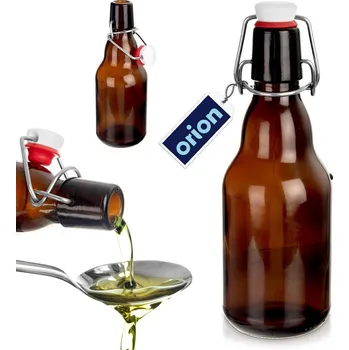 Stolování SKLENĚNÁ hnědá láhev s klipem na olej, pivo, džus, sirup, likér 340 ml