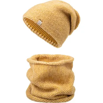 Čepice Dámský zimní set WROBI - čepice a tunel, okrové barvy