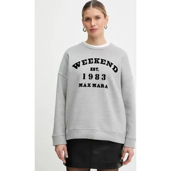 Dámská mikina Bavlněná mikina Weekend Max Mara GOMMOSO dámská, šedá barva, s potiskem, 2615921041600 09X, vel. XS