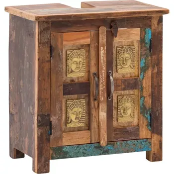 Koupelnový nábytek Masivní skříňka dřezu Sumana z recyklovaného dřeva, lakovaná, hnědá – 52×30×60 cm