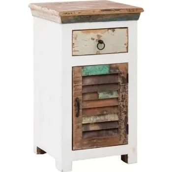 Koupelnový nábytek Masivní koupelnová spodní skříňka Perth z recyklovaného dřeva, lakovaná, bílá / barevná – 46×43×80 cm