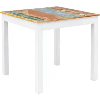 Jídelní stůl Masivní jídelní stůl Perth z recyklovaného dřeva, lakovaný, bílý s barevnými prvky – 80×80 cm