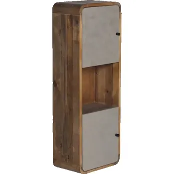 Koupelnový nábytek Masivní koupelnová skříňka Dingle z recyklované borovice a MDF, lakovaná, přírodní / šedá – 40×25×110 cm