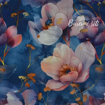 Bambusový úplet Růžové květy na modré (E) (Kolekce úpletů z Holandska)