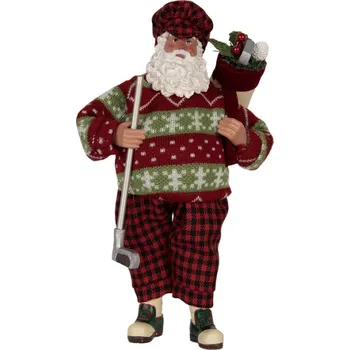 Vánoční figurka Santa Claus golfista v zeleno-červeném svetru – 16x8x28 cm