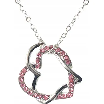 Náhrdelník Stříbrný náhrdelník s přívěskem SRDCE, růžové zirkony, růžový řetízek N12 C
