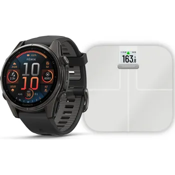 Hodinky Garmin Fénix 8 – 43 mm, AMOLED, Sapphire, Carbon grey DLC titanium, Black / Pebble grey se silikonovým řemínkem + Index™ S2 Bundle + možnost výměny do 90 dní + Topo Czech PRO Voucher
