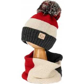 Čepice CHLAPECKÁ souprava pro děti 3-5 let: ČEPICE s bambulí a dvouvrstvý NÁKRČNÍK s proužky