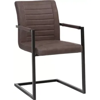 Jídelní židle Sada 2 masivních židlí s područkami Picton, hnědá umělá kůže / kov