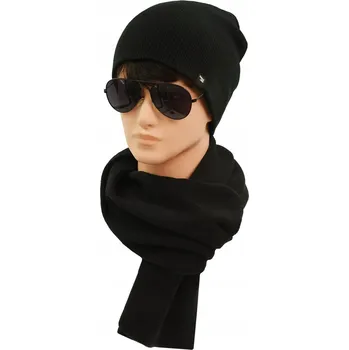 Čepice ČEPICE beanie a ŠÁLA pletená souprava dvouvrstvá ČERNÁ Pako Jeans