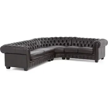 Sedací souprava Rohová sedací souprava Chesterfield z pravé kůže, hnědá – 294×263×74 cm