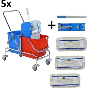 Úklidový vozík uklidshop Set 5ks Úklidový vozík DOUBLE BRS 2x25 + FLIPPER Mop sestava s patnácti návleky 40cm