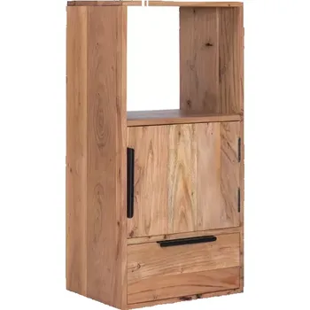 police Masivní nástěnná police Auckland s dvířky a zásuvkou, akát lakovaný, hnědá