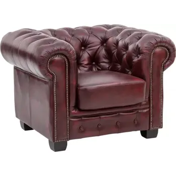 Křeslo Chesterfield křeslo z pravé kůže, červené – 100×90×72 cm