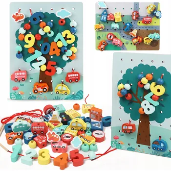 Dřevěná hračka DŘEVĚNÉ STAVEBNICE ČÍSLICE STROM POČÍTÁNÍ VÝUKA MATEMATIKY EDUKAČNÍ HRA