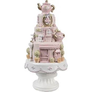 Dekorace růžový dortový dům s konvičkami – 13x27 cm