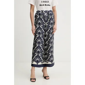Dámské kalhoty Hedvábné kalhoty Weekend Max Mara OTTICO dámské, tmavomodrá barva, high waist, 2615131011600 59X, vel. 40