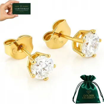 Náušnice ZLATÉ NÁUŠNICE PEcky S BRILIANTEM 6MM OCEL CHIRURGICKÁ POZLACENÉ 18K