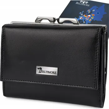Peněženka Dámská kožená peněženka s RFiD ochranou, kožená, na karty, s klipem, střední, černá Beltimore