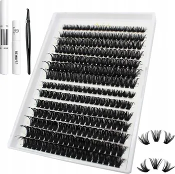 Umělé řasy 320KUSŮ PREMIUM DIY SADA PRO PRODLUŽOVÁNÍ ŘAS D CURL CLUSTER ŘASY
