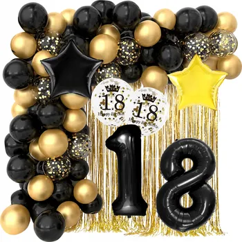 Balónek SADA BALÓNKŮ k 18. narozeninám dekorace ČERNÁ ZLATÁ osmnáctka PEVNÉ