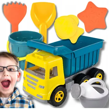 Hra na zahradu SADA DO PÍSKU PÍSKOVIŠTĚ SKLÁPĚČKA AUTO KYBLÍK FORMIČKY LOPATKA 7 DÍLŮ