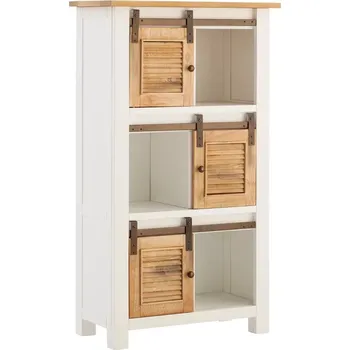 Knihovna Masivní knihovna Capera z borovicového dřeva a MDF, lakovaná, bílá a hnědá