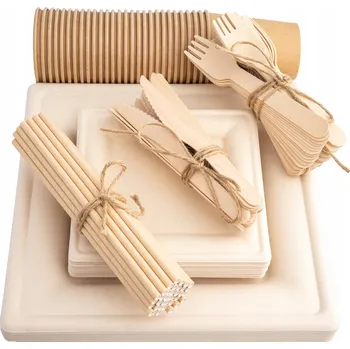 Jednorázové nádobí Sada nádobí z cukrové třtiny EkoParty 9F94-14655, 72 kusů