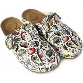 Dámské pantofle Anatomické kožené pantofle s 5bodovou podporou a páskem - vzor Zdravá Dieta, velikost 39