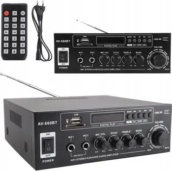Hi-Fi komponenty ZVUKOVÝ ZESILOVAČ 5.0 STEREO HIFI BLUETOOTH USB SD AV-660BT + DÁLKOVÉ OVLÁDÁNÍ